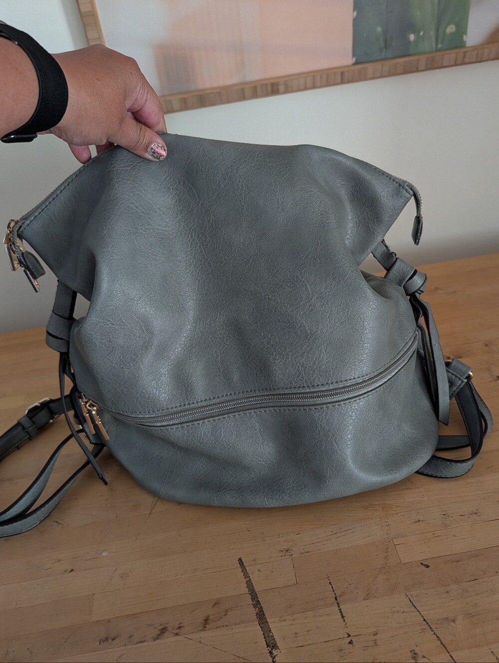 Sole Society Slouchy Gray Grey Vegan Leather Backpack Handbag Purse Nordstrom